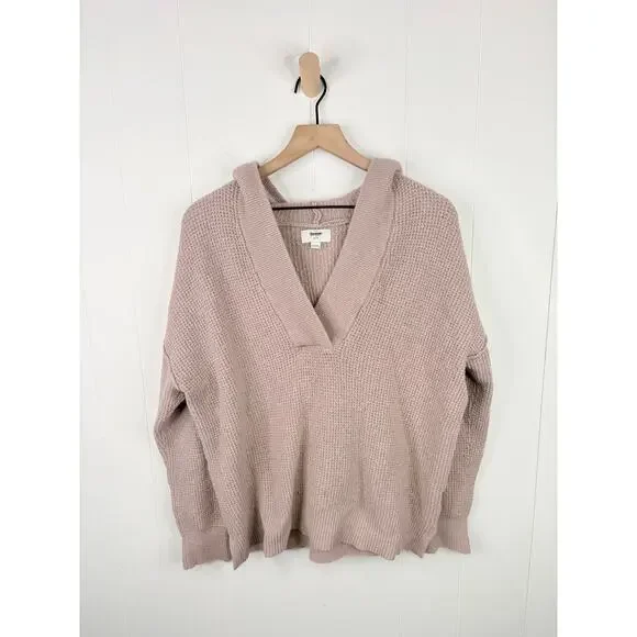 ‼️3/$30‼️ Aerie Taupe Oversized Hoodie Sweater XS V Neck Knit - Picture 4 of 10